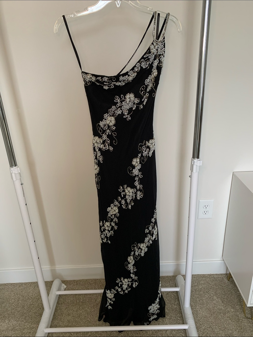 Scala Black Maxi Dress with White Floral Embroidery
